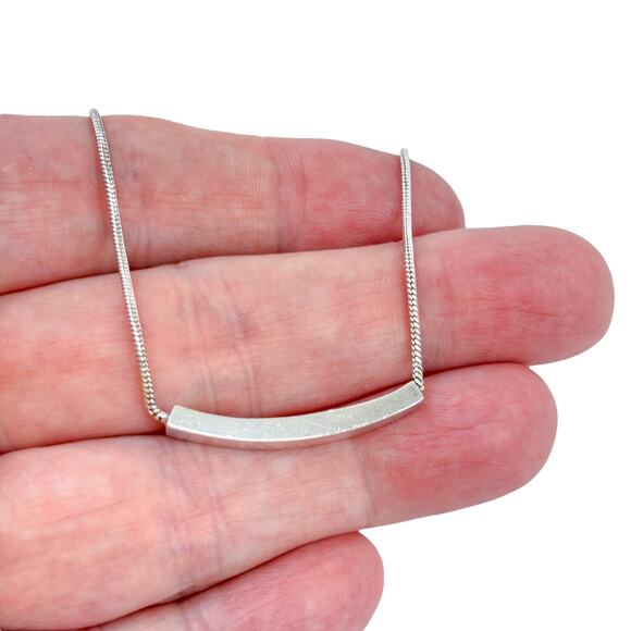 Curved Bar Snake Chain NecklaceVintage Italy 925 Silver 18”